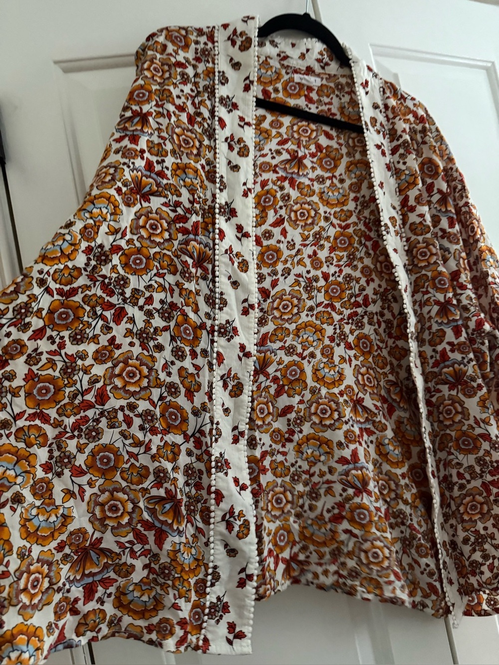 Westport Floral Open Kimono Jacket - White, Mustard & Rust 26 inch P2P - Picture 4 of 7